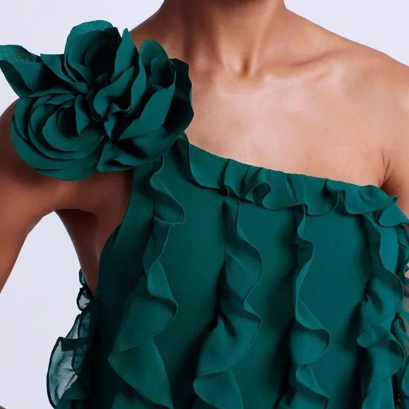 Last time ✨ PatBo Rosette one Shoulder Ruffle Gown - Picture 4 of 8